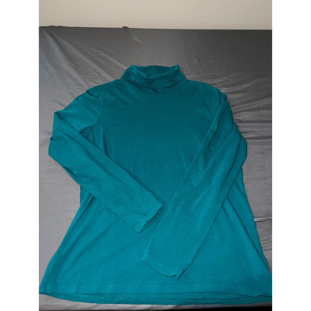 Talbots Tee Womens Large Teal Green Long Sleeve Turtleneck Cotton Spandex Top